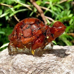 Resin Turtle Figurine Inlaid With Red Jasper & Gold Leaf - Root Chakra Balance &